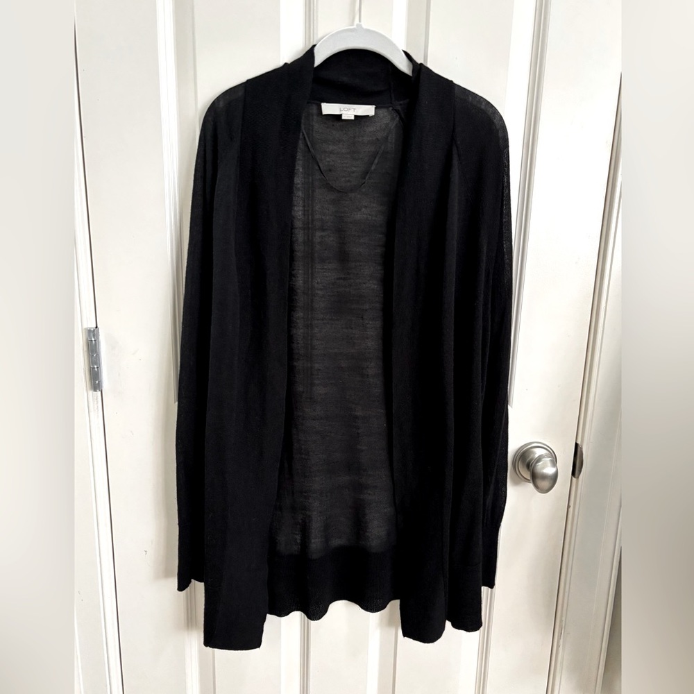 LOFT open cardigan in black. Size-Medium Sheer, lightweight fabric
